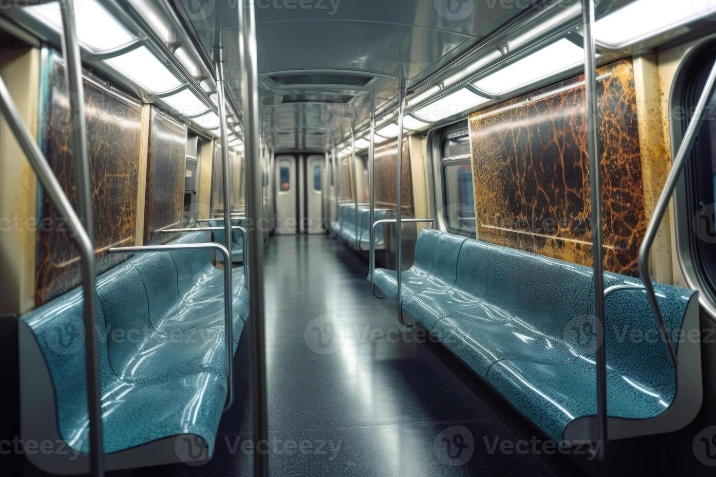 interior de vacío subterraneo tren vagón. público transporte. generativo ai foto