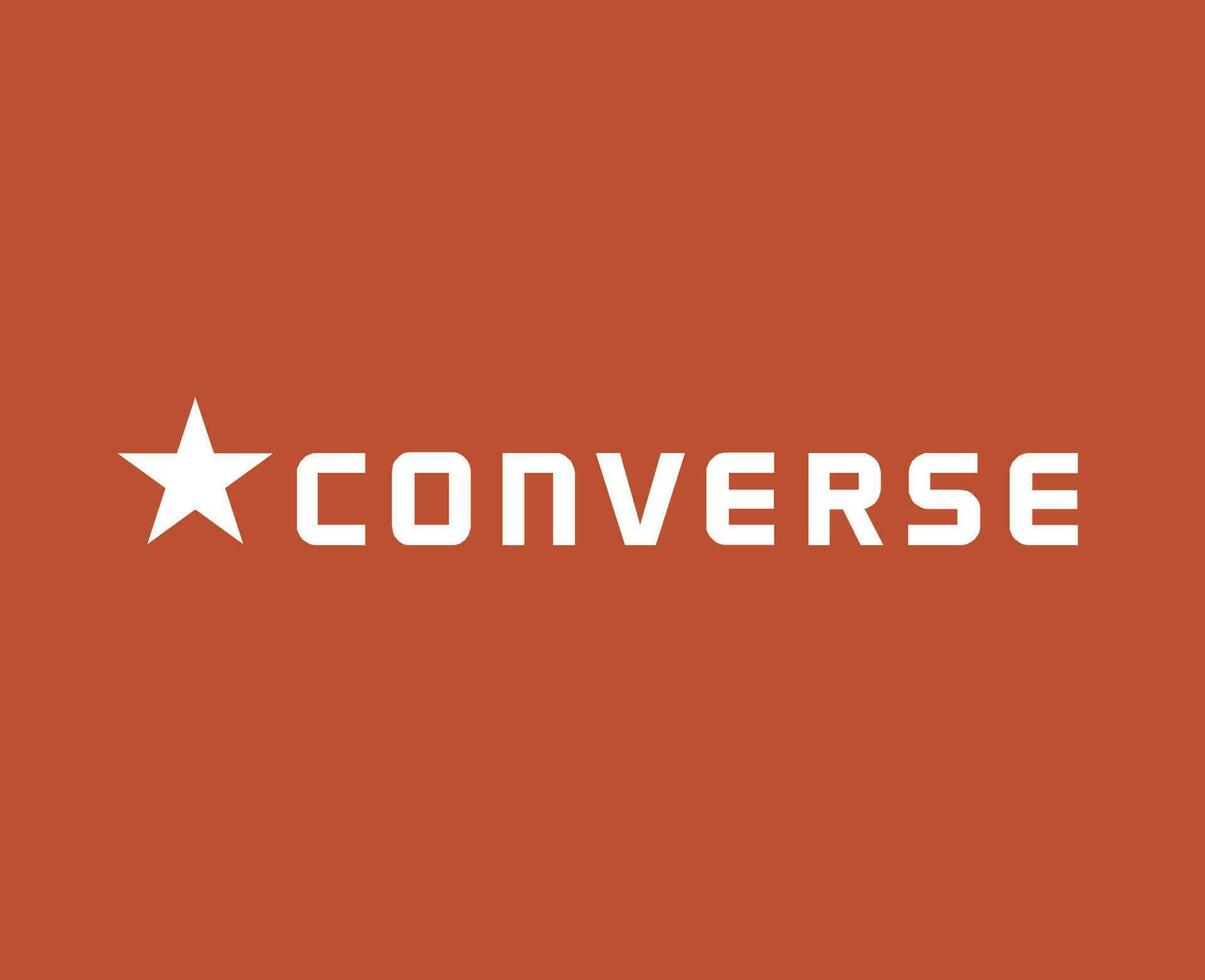 Converse Brand Shoes Logo With Name White Symbol Design Vector Illustration With Orange Background