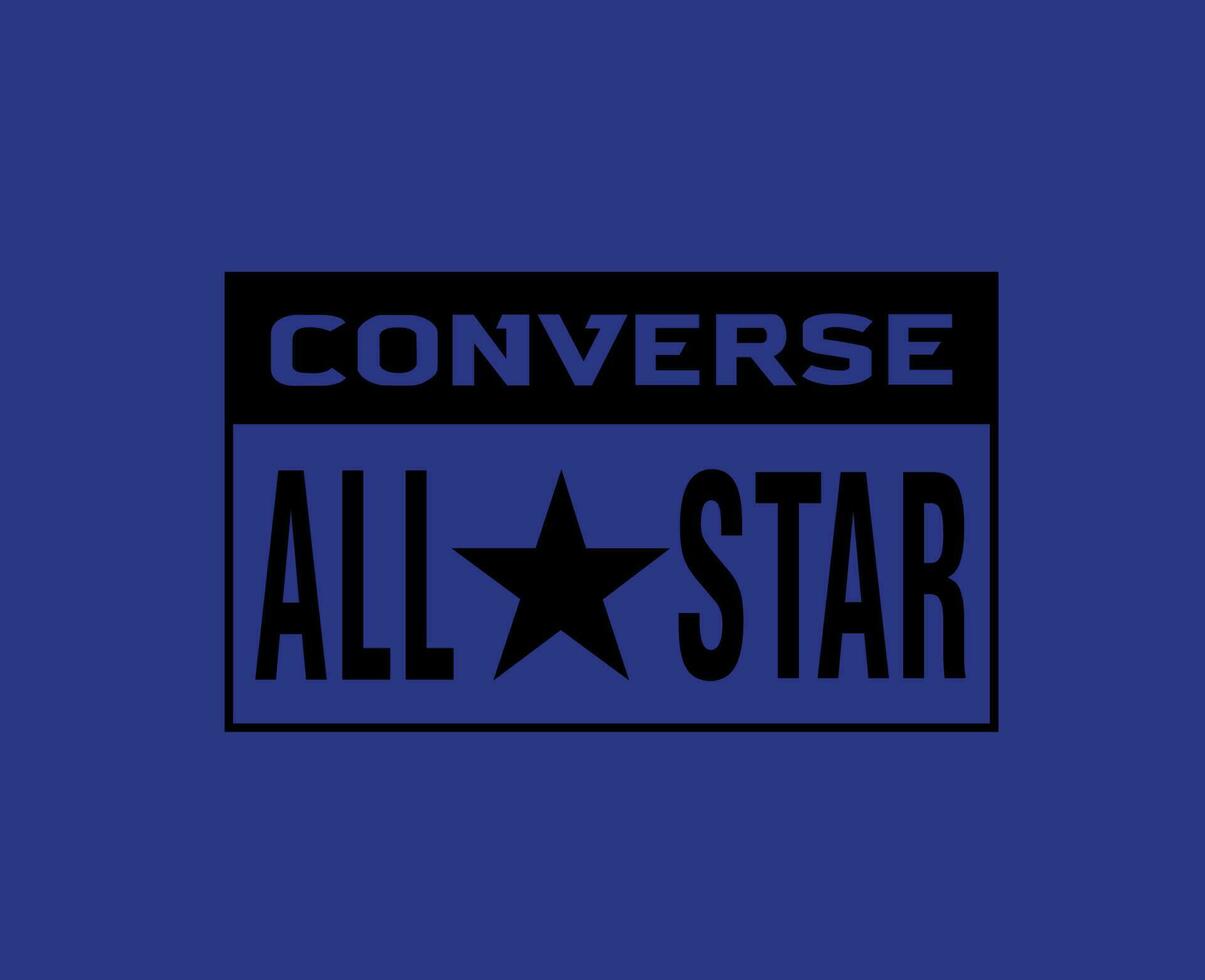 Converse All Star Brand Name Black Logo Symbol Shoes Design Vector Illustration With Blue Background