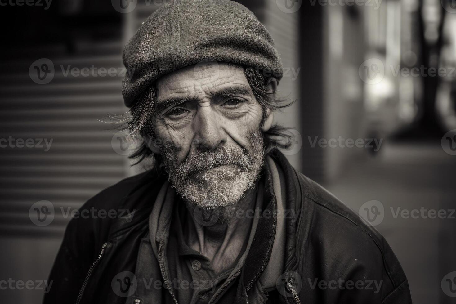 Homeless man portrait. Aged bearded man. photo
