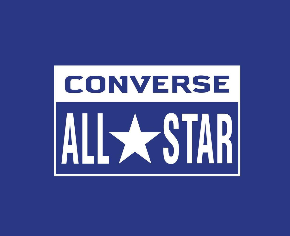 Converse All Star Brand Name White Logo Symbol Shoes Design Vector Illustration With Blue Background