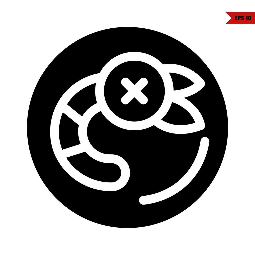 cross in button with in shrimp in plate glyph icon vector