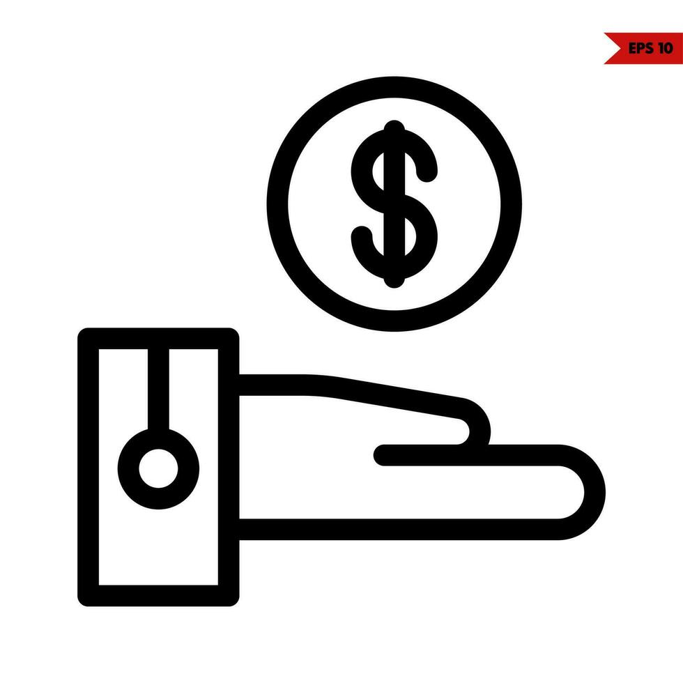 money coin in over hand line icon vector