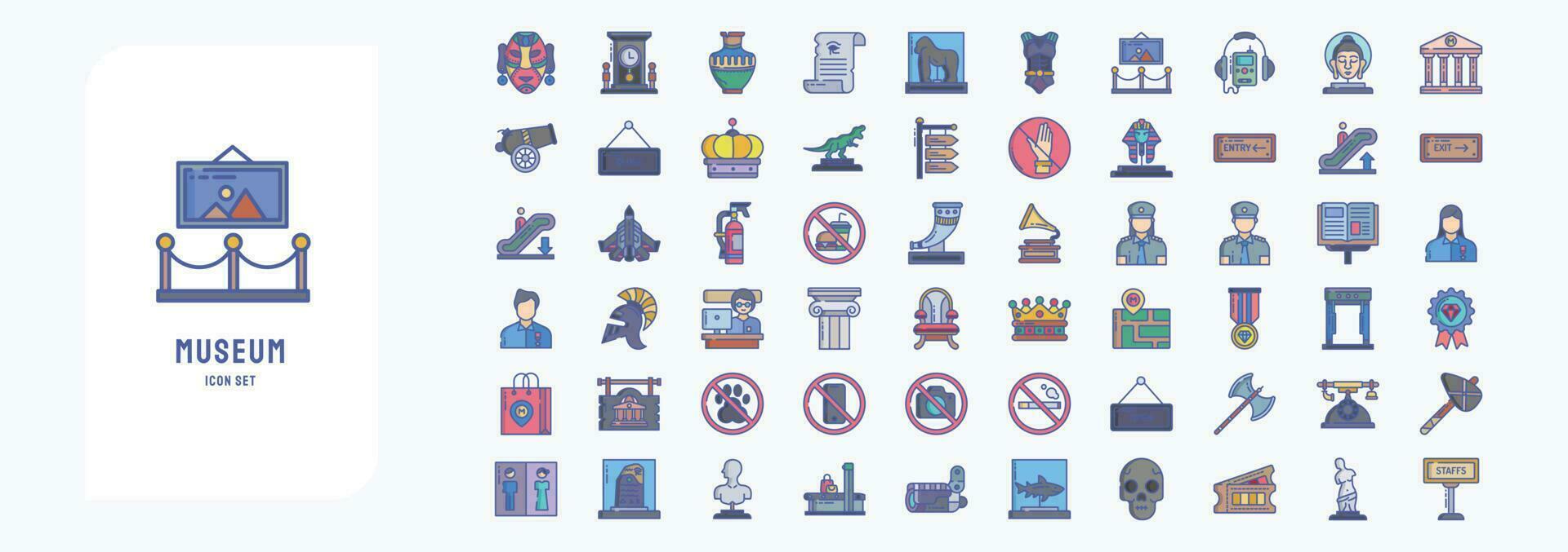 Museum, including icons like African Mask, Ancient jar, Scroll, Art and more vector