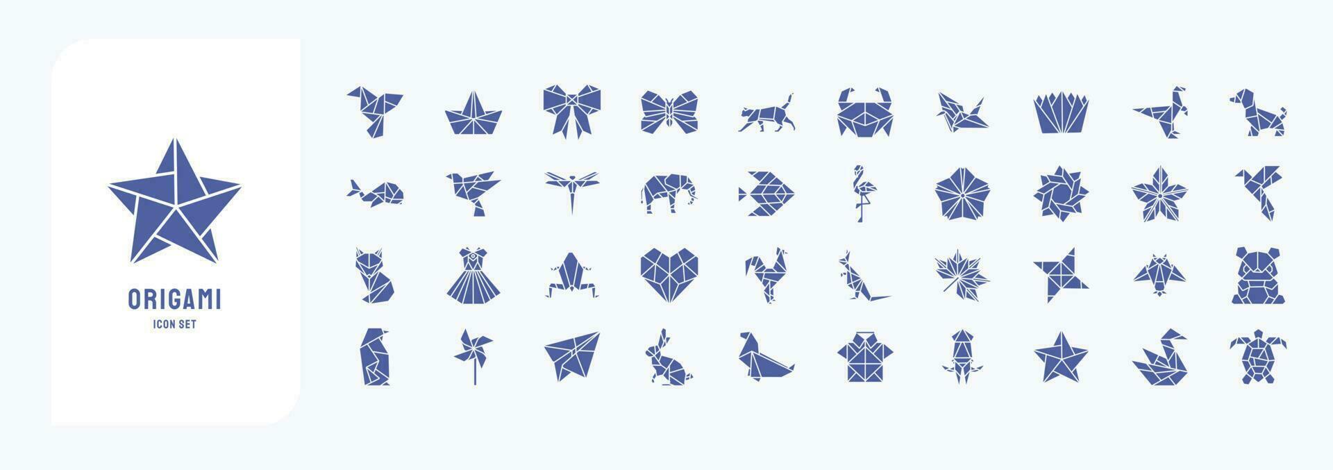 colección de íconos relacionado a origami, incluso íconos me gusta pájaro, bote, mariposa, gato y más vector