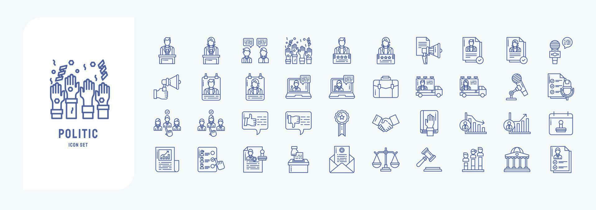 Collection of icons related to Politic, including icons like Speaking, campaign, voting, and more vector