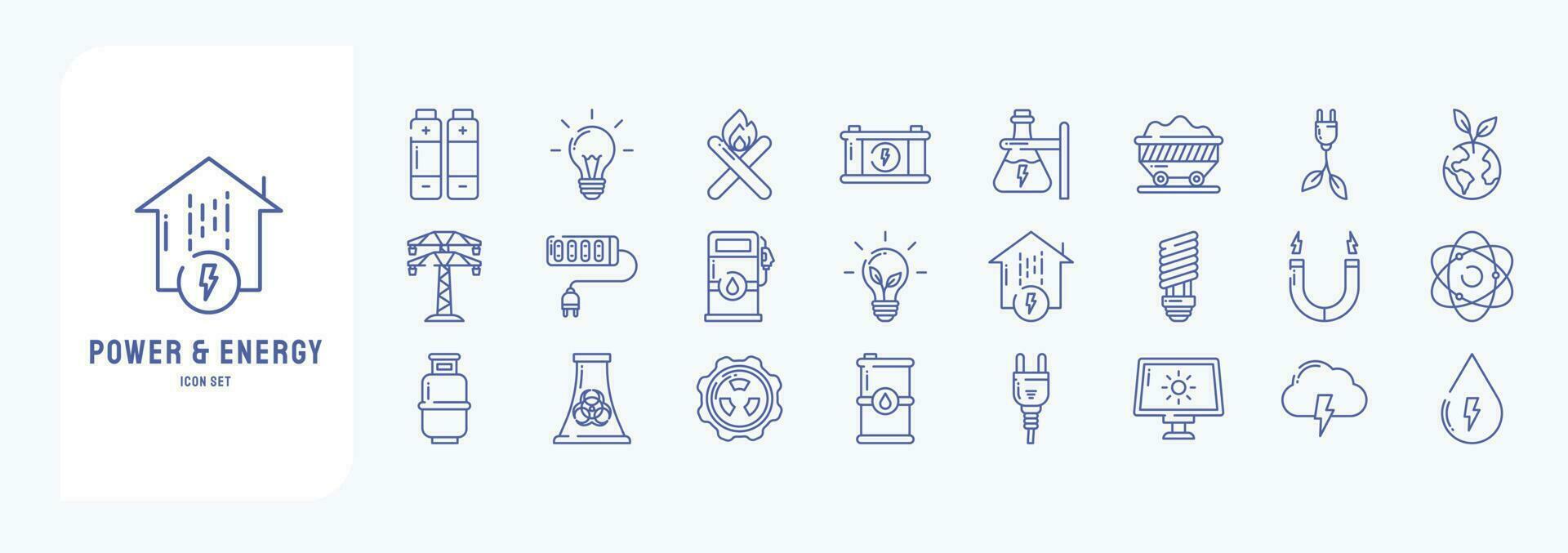 Collection of icons related to Power and Energy, including icons like Battery, Bulb, electric power, Ecology and more vector