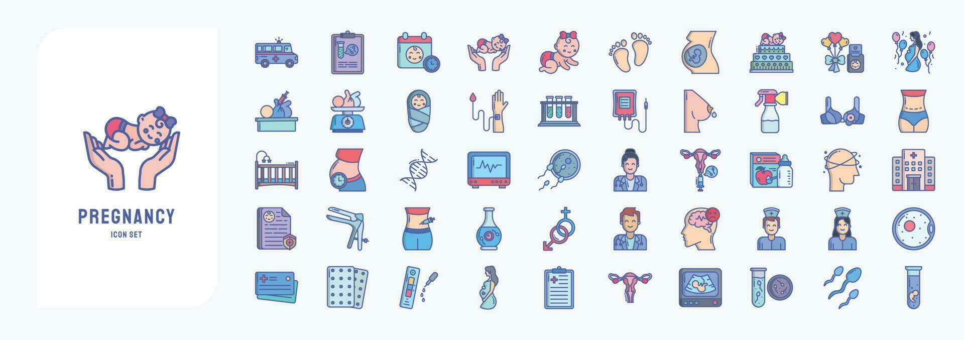 Collection of icons related to Pregnancy and Maternity, including icons like Mother, Baby, Baby Shower, Doctor and more vector