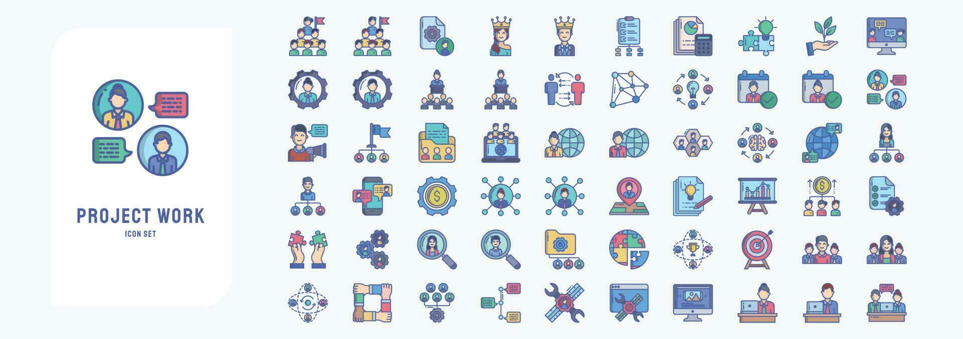 Collection of icons related to Project work, including icons like Achievement, Employee, Briefing, Business and finance and more vector