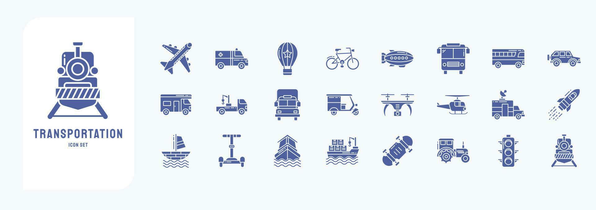 Collection of icons related to Transportation, including icons like Vehicle, Ship, car and more vector