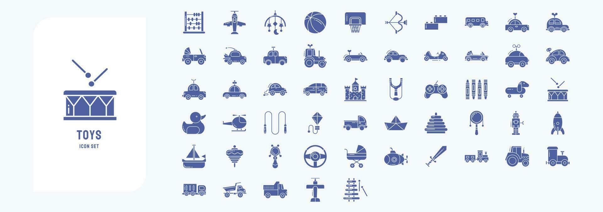 Collection of icons related to Toys, including icons like Abacus, Airplane, Ball, Basketball and more vector