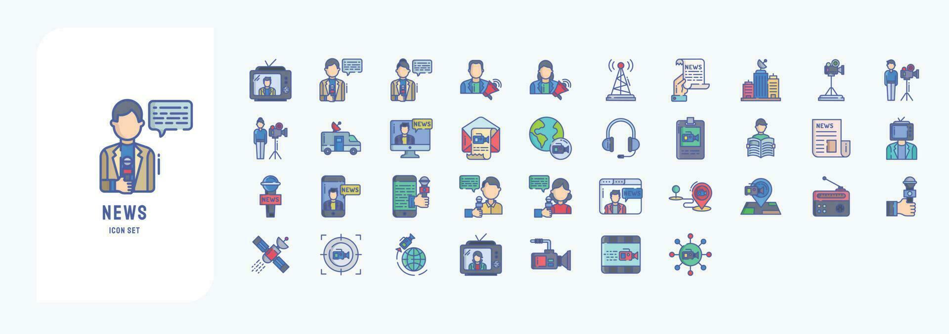 News and media, including icons like Anchor, Announcement, Antenna, Archive, and more vector