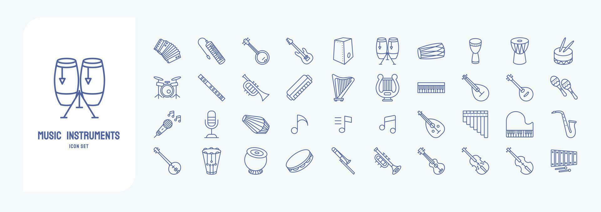 Music Instruments, including icons like Accordion, Banjo, Bass Guitar, Conga and more vector