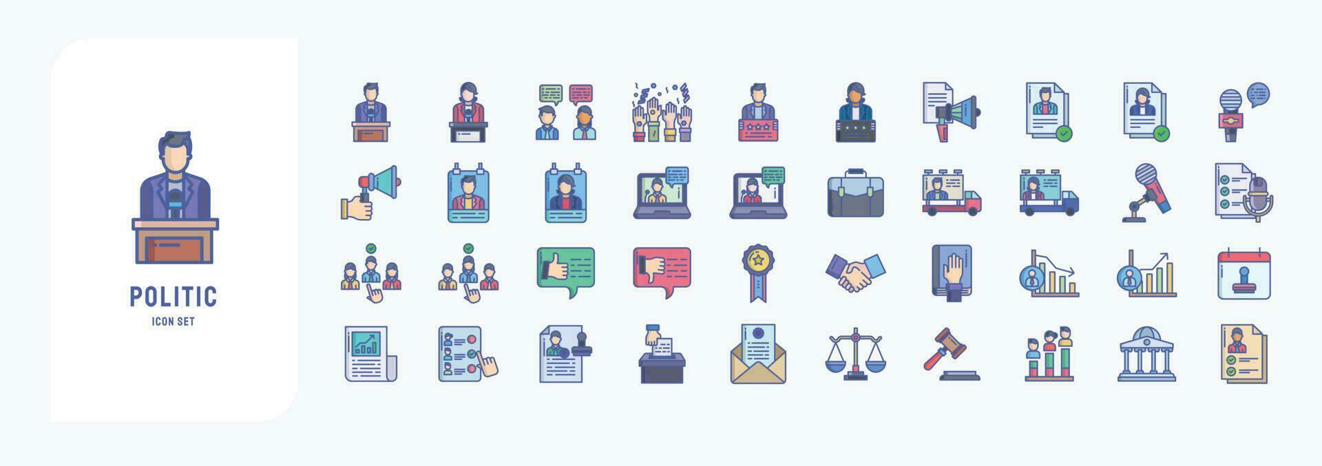 Collection of icons related to Politic, including icons like Speaking, campaign, voting, and more vector