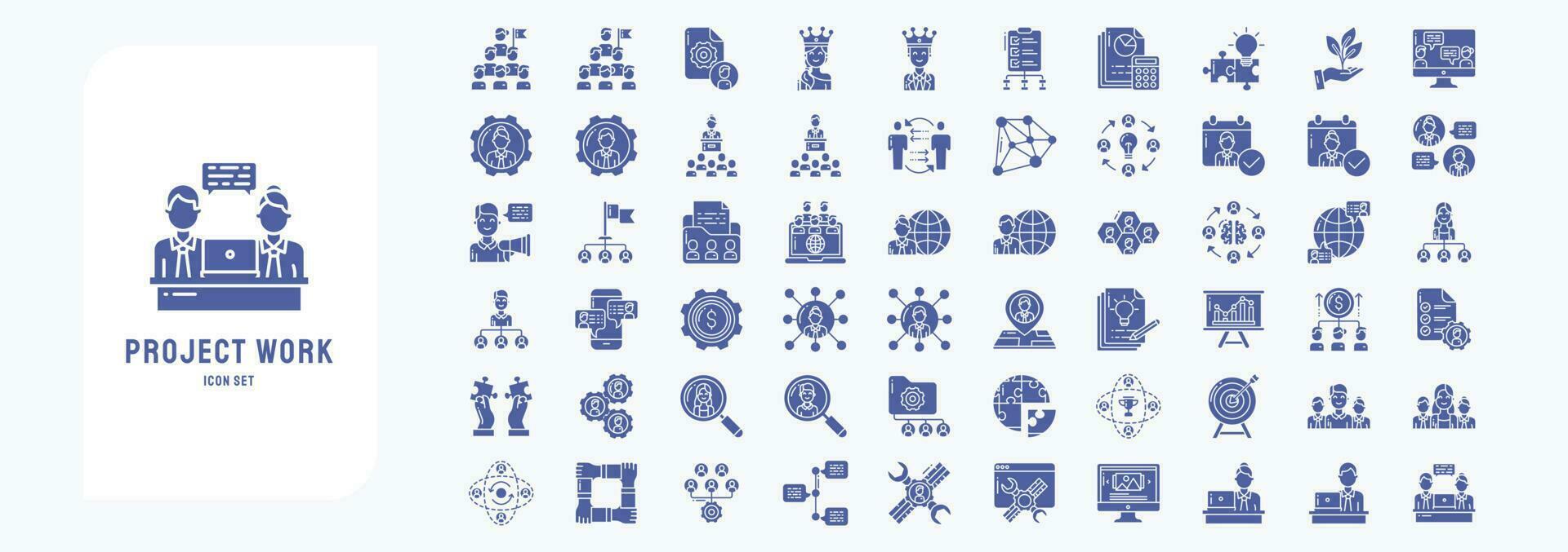 Collection of icons related to Project work, including icons like Achievement, Employee, Briefing, Business and finance and more vector