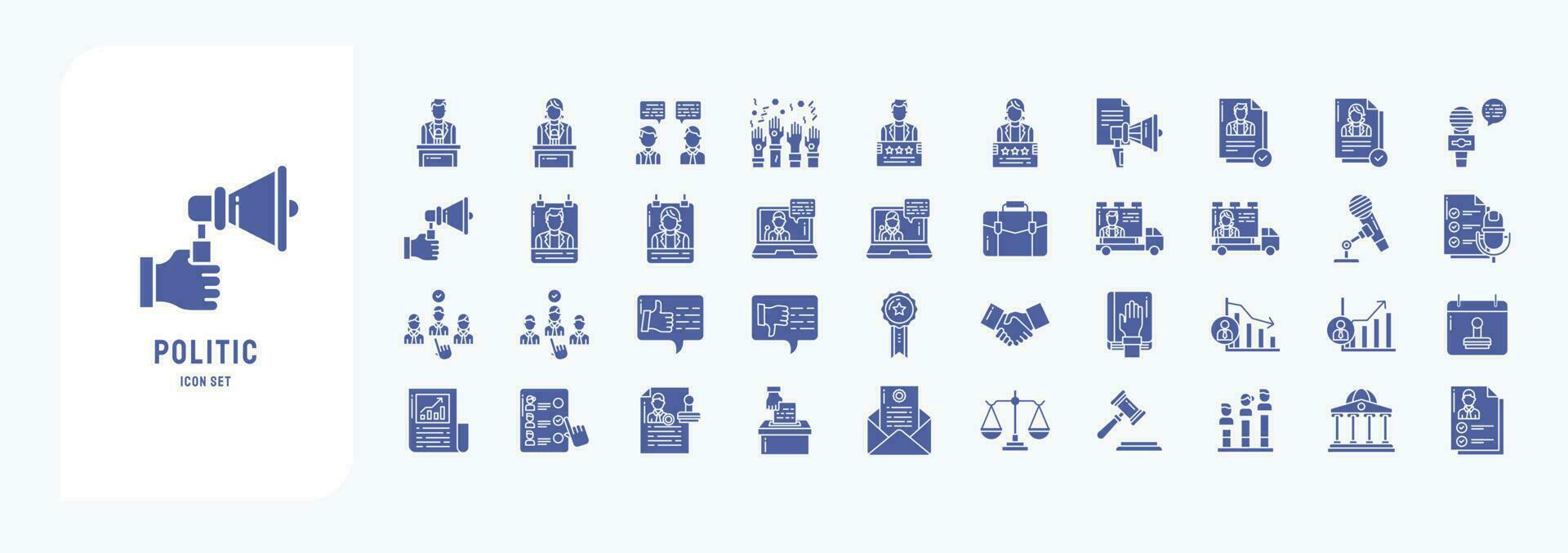 Collection of icons related to Politic, including icons like Speaking, campaign, voting, and more vector