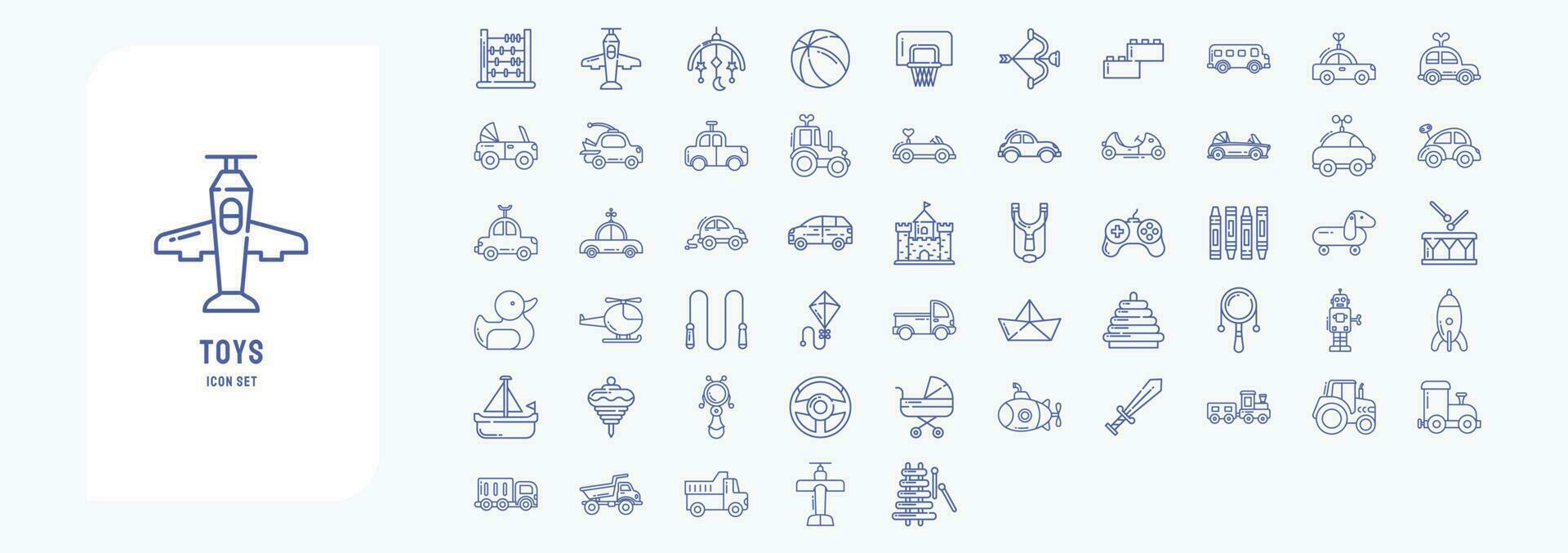 Collection of icons related to Toys, including icons like Abacus, Airplane, Ball, Basketball and more vector