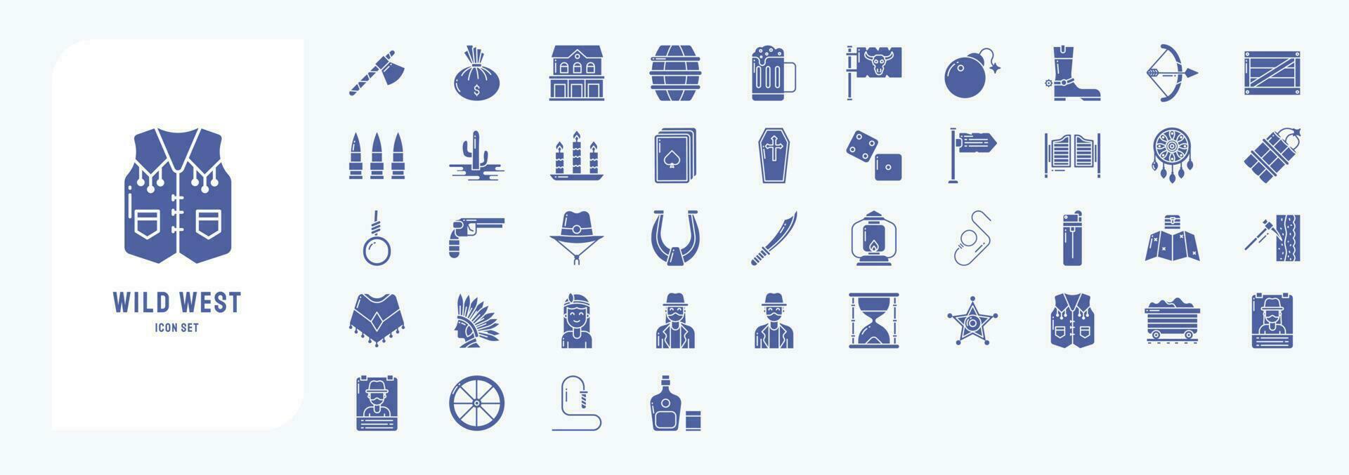 Collection of icons related to Wild west and cowboy, including icons like Gun, gallows, Horseshoe, Knife and more vector
