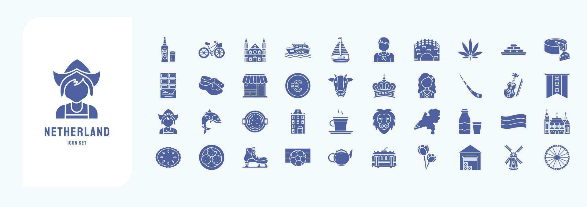 Netherland, including icons like Beer, Bicycle, Canal, Boat and more vector