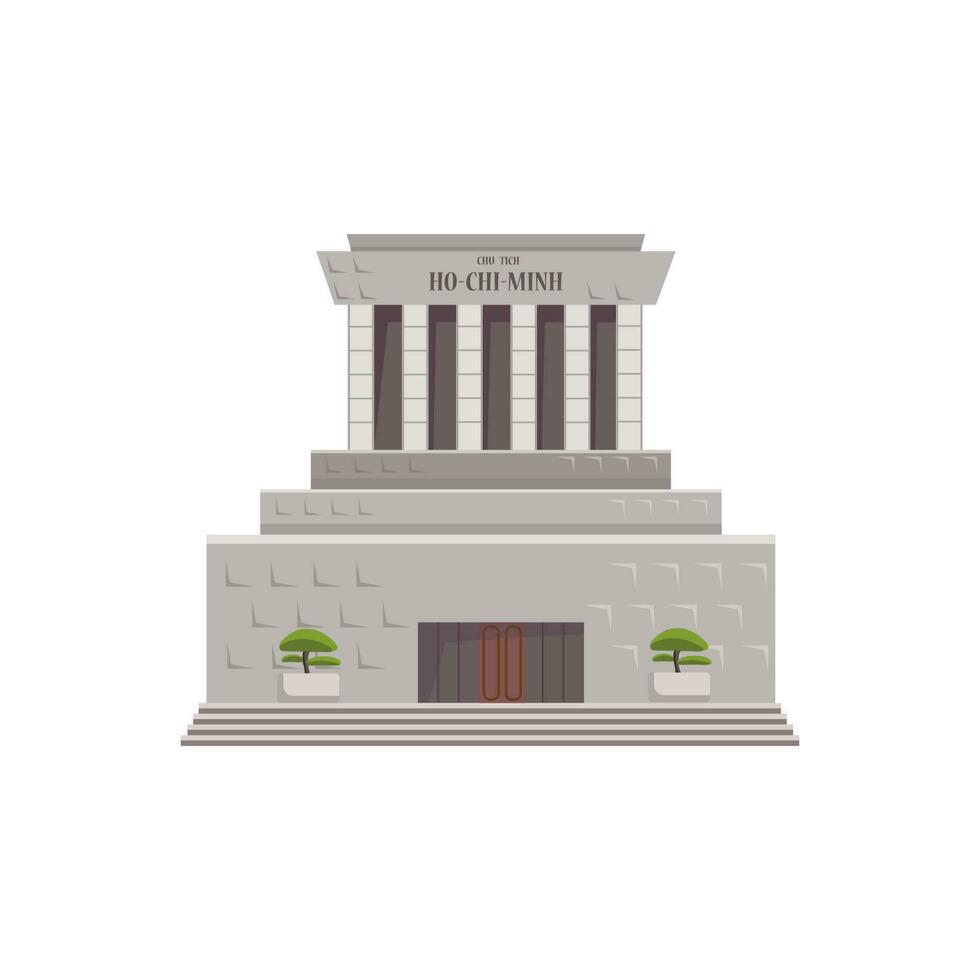 Ho Chi Minh Mausoleum in Hanoi, Vietnam. Cartoon vector illustration isolated on white background.