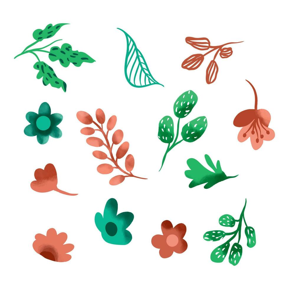 A set of floral elements. Watercolor illustration of flowers and leaves. The concept of a wedding is flowers. Vector compositions for the design of greeting cards or invitations.