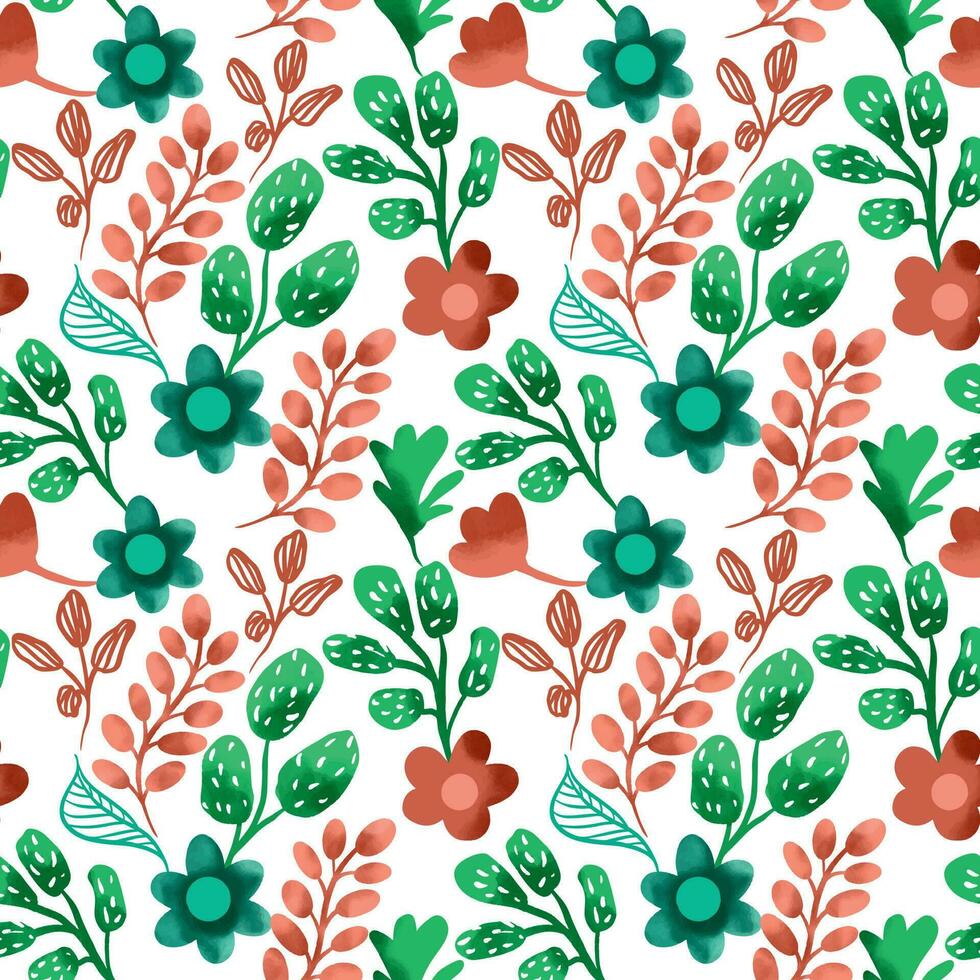 Seamless floral pattern. Vector illustration with watercolor flowers and leaves. Floral background for fashionable prints. Textile, wallpaper, packaging, paper design. Summer floral texture.