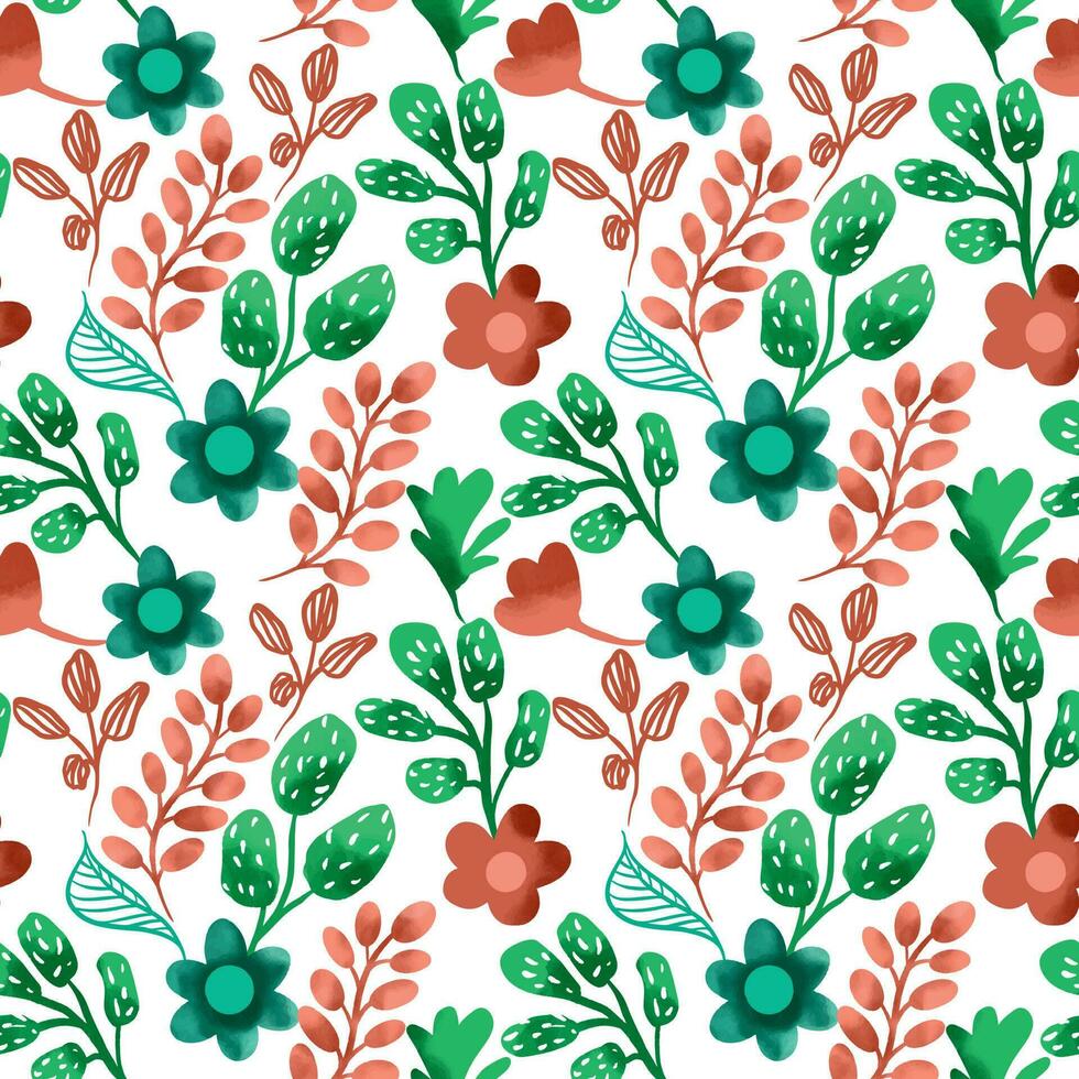 Seamless floral pattern. Vector illustration with watercolor flowers and leaves. Floral background for fashionable prints. Textile, wallpaper, packaging, paper design. Summer floral texture.