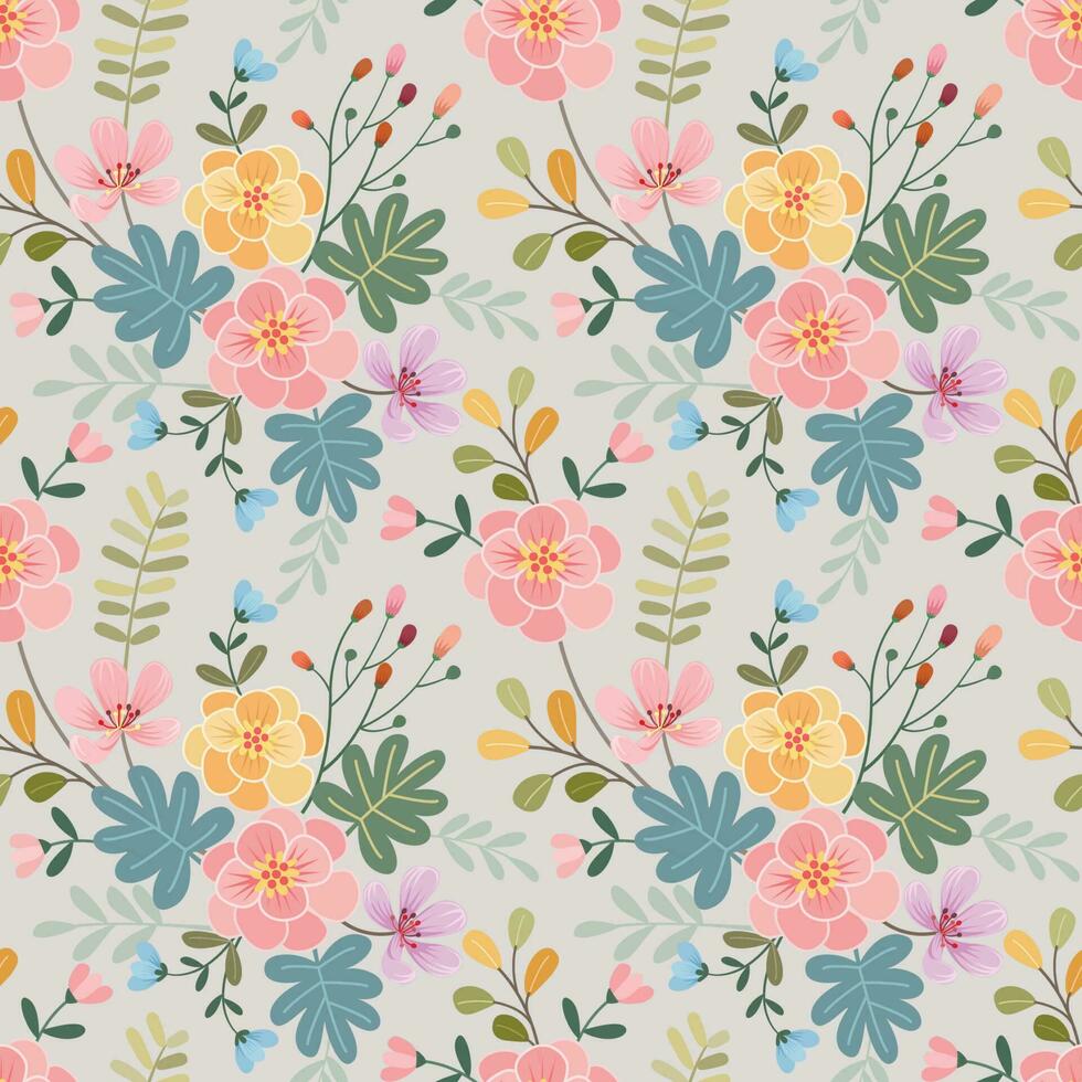 Beautiful flowers and leaf design in pastel color seamless pattern. vector