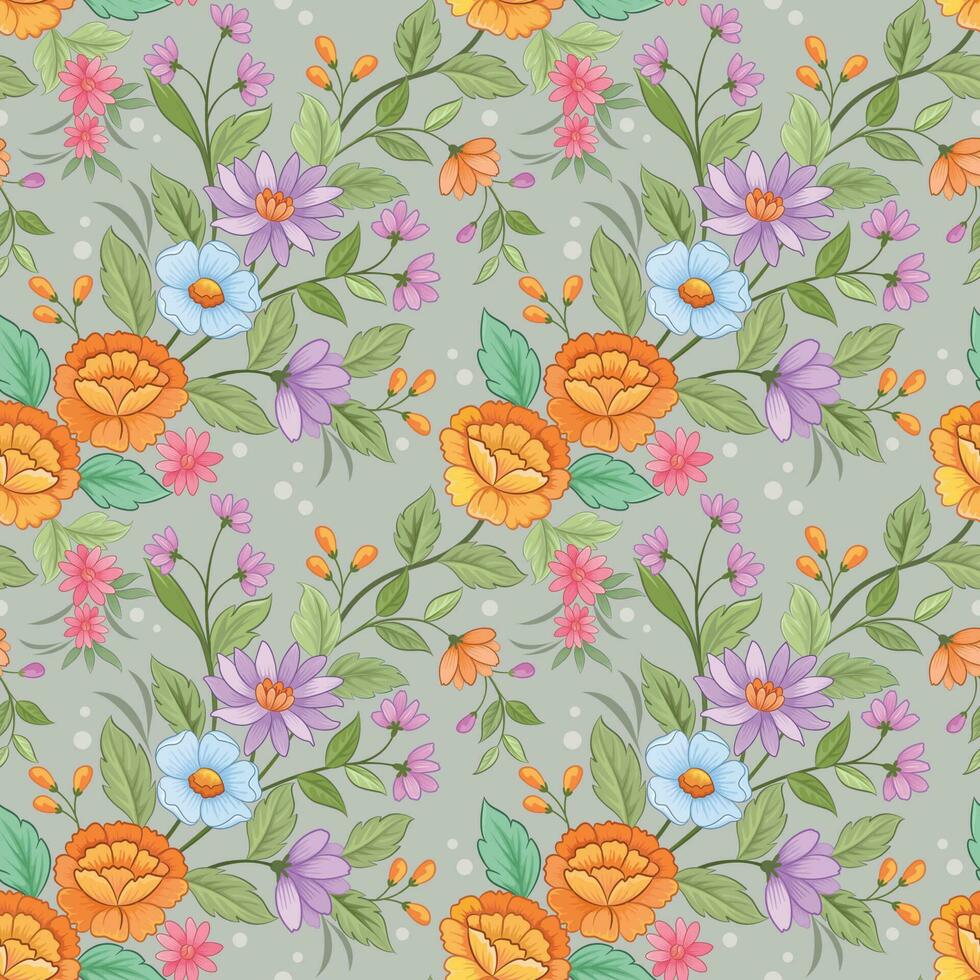 Colorful flowers design in seamless pattern. vector