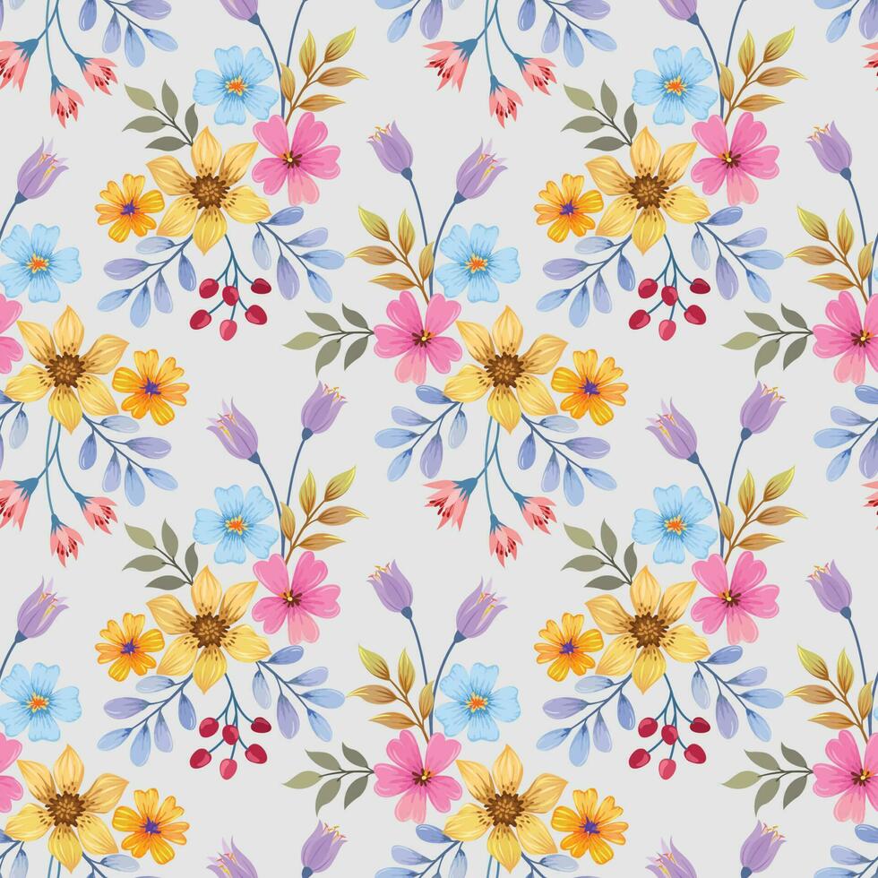 Colorful hand draw flowers seamless pattern. vector