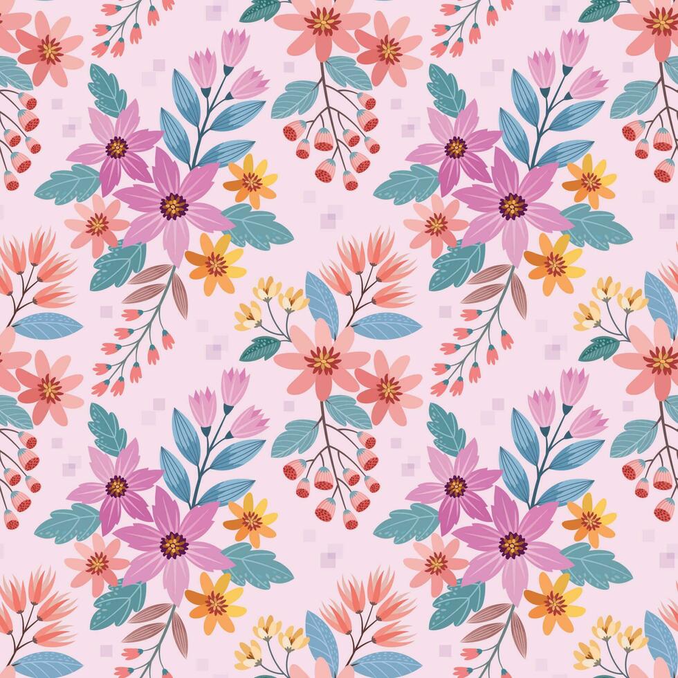 Beautiful flowers design on sweet pink color seamless pattern vector
