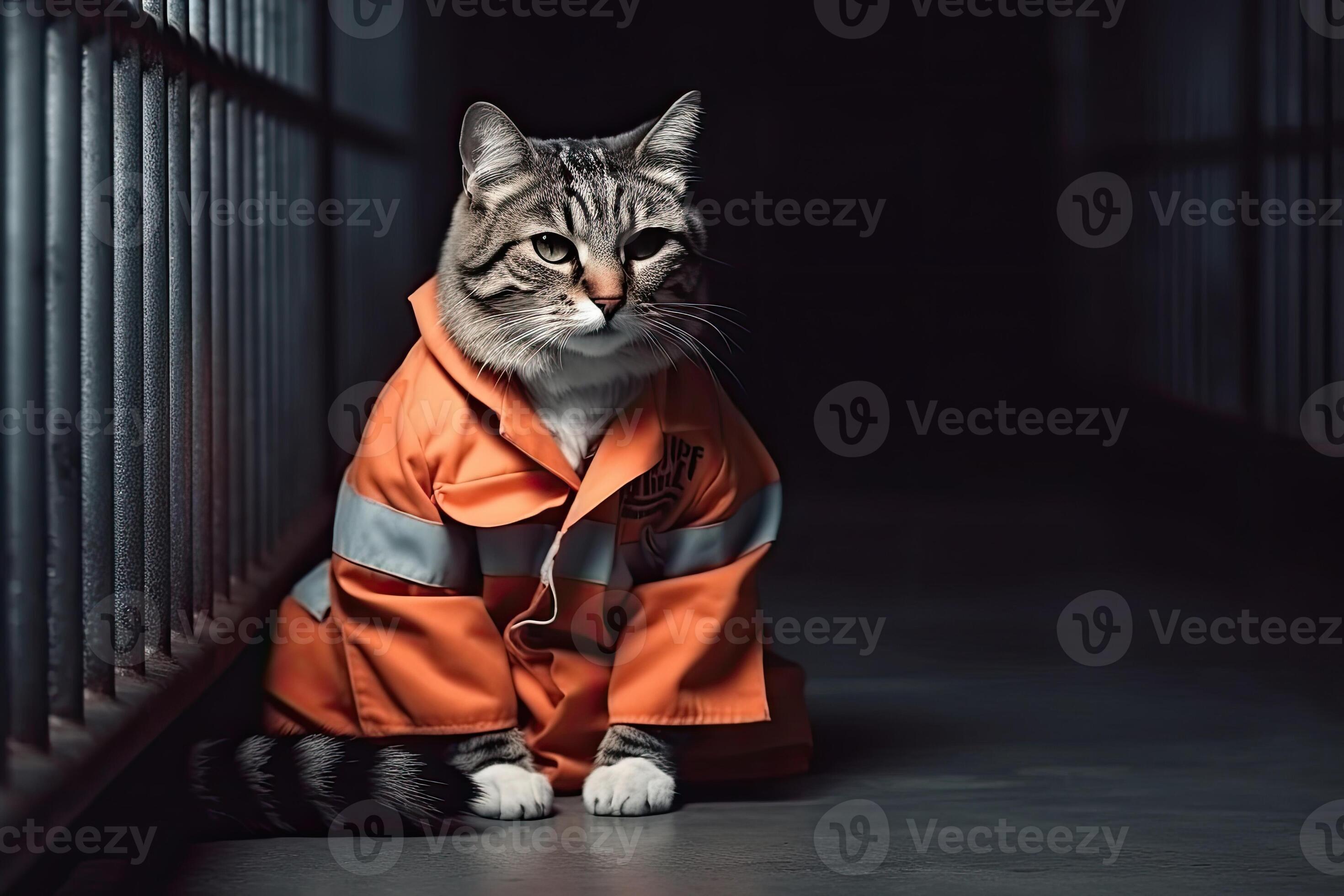Cat in prisoner costume in prison cage. Generative AI 23602065 Stock Photo at Vecteezy