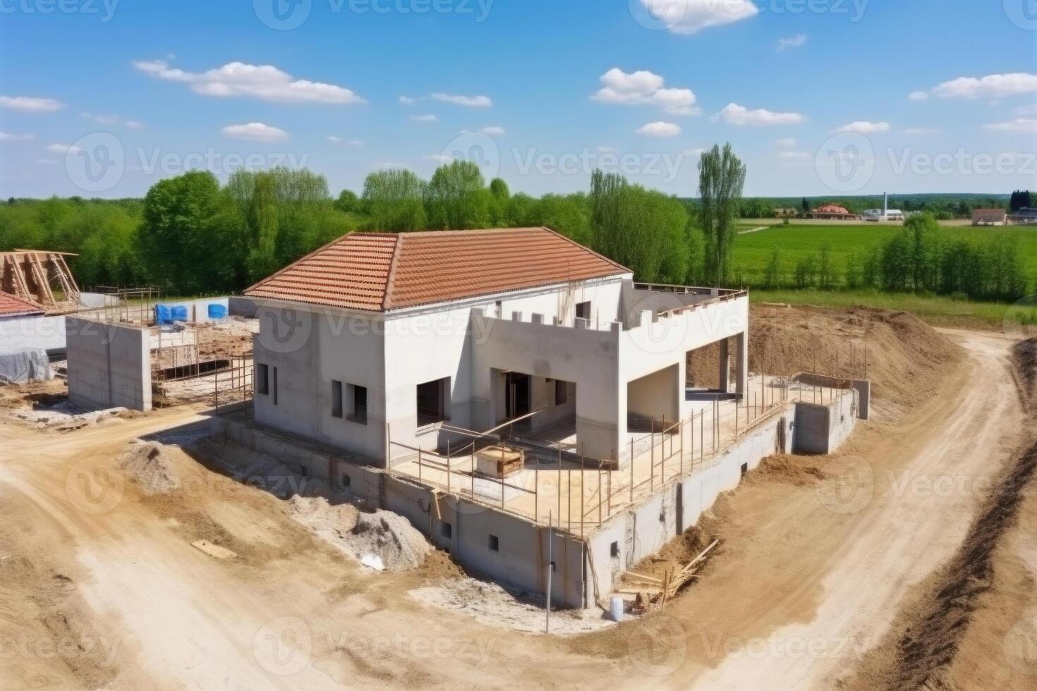 Construction site with private family house under construction. photo