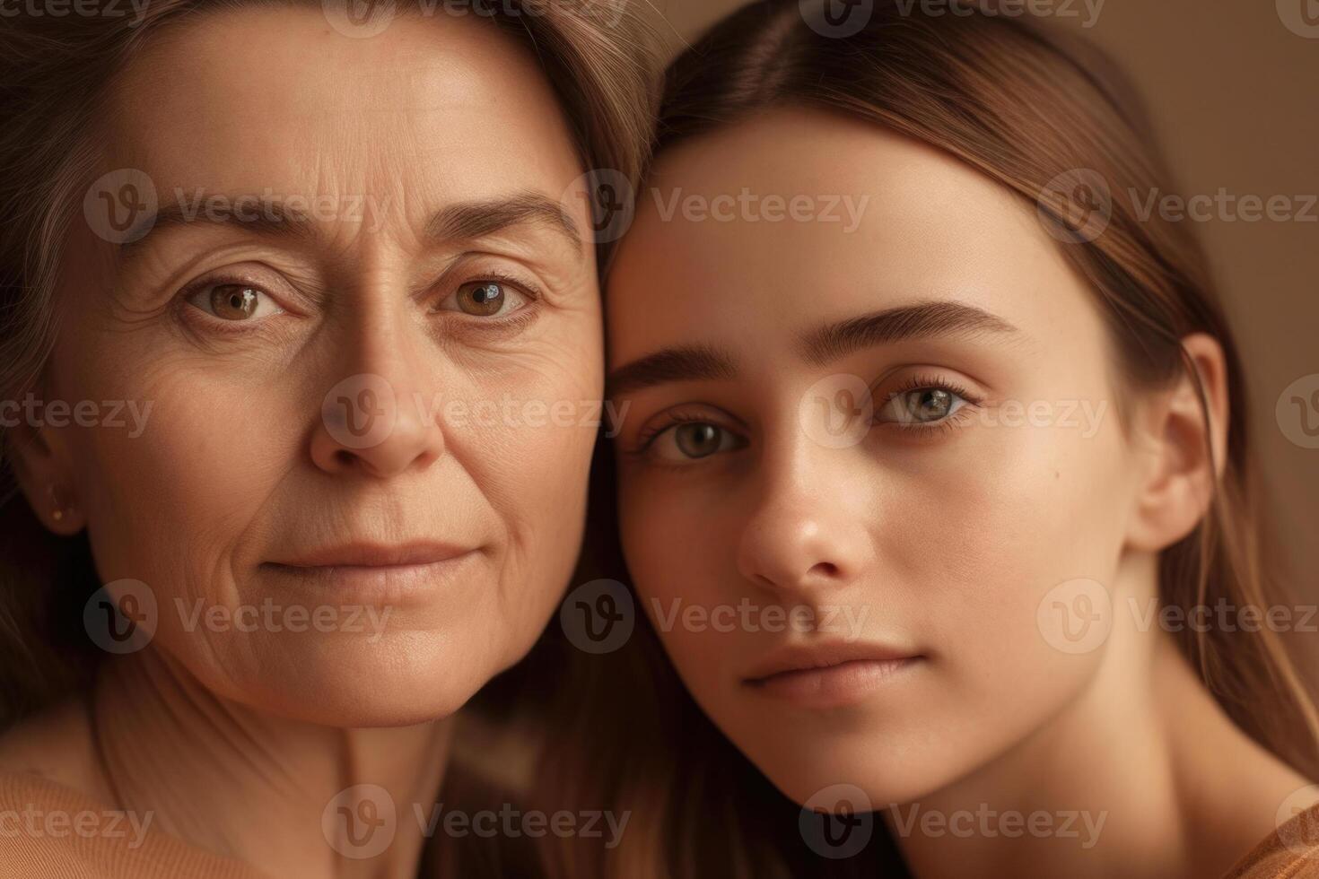 Mother and daughter portrait on pastel background. photo