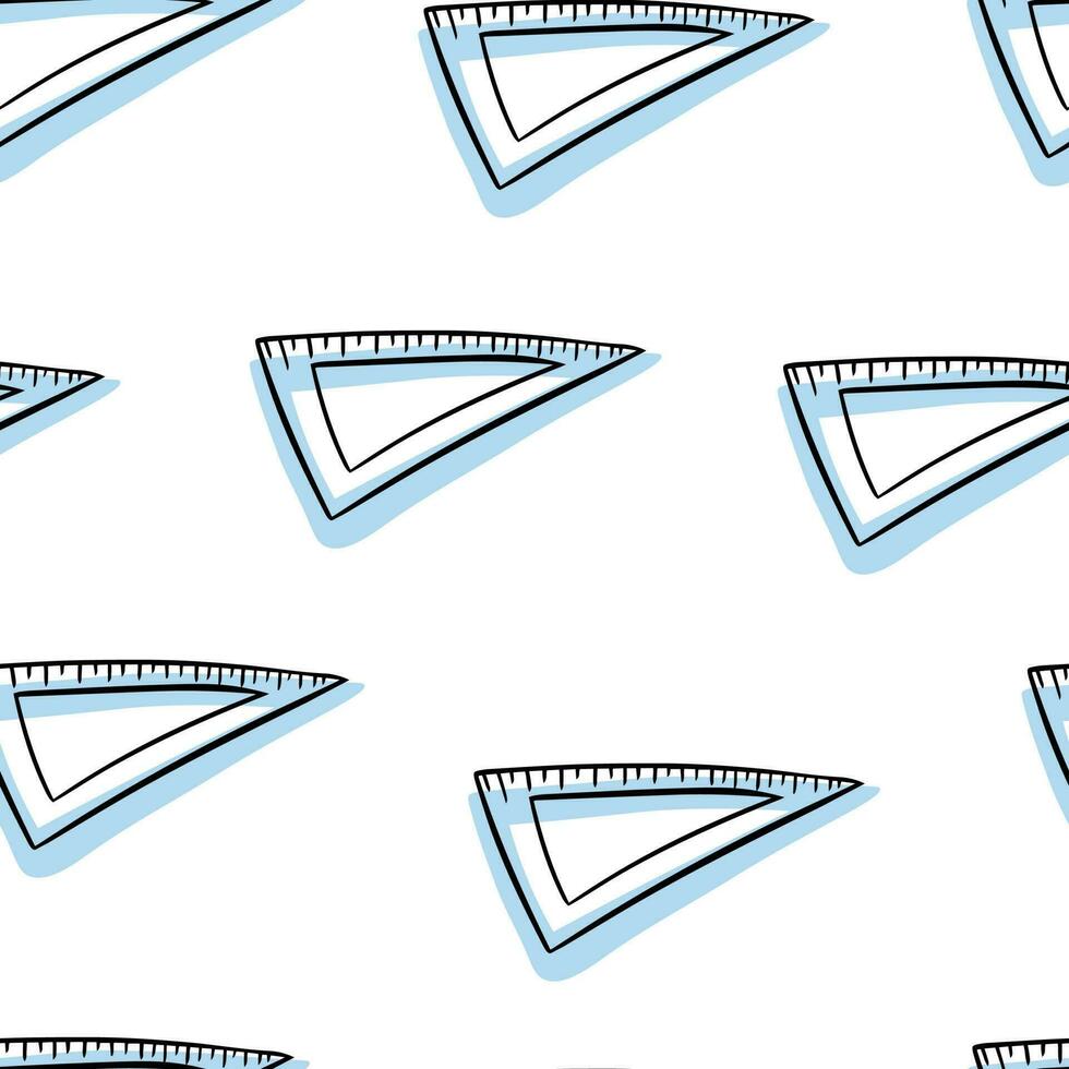 Seamless pattern Doodle triangular ruler. Measuring device. Back to school. Algebra geometry. Centimeter vector