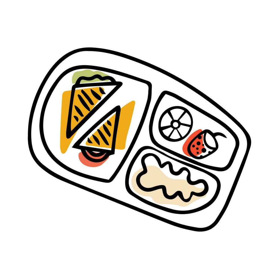 Doodle lunchbox. School breakfast. Back to school. Food to go vector