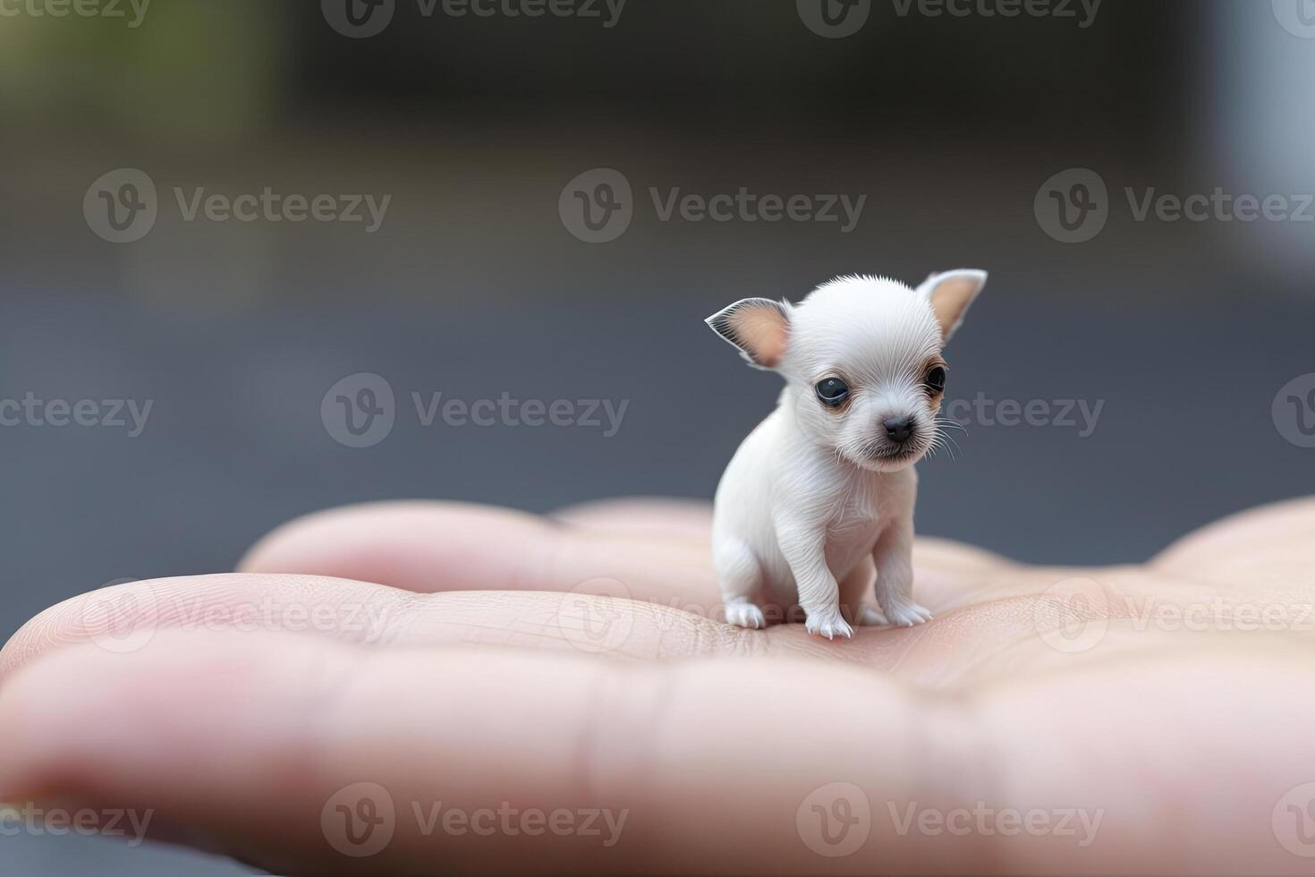 Small dog sitting on owner palm. photo