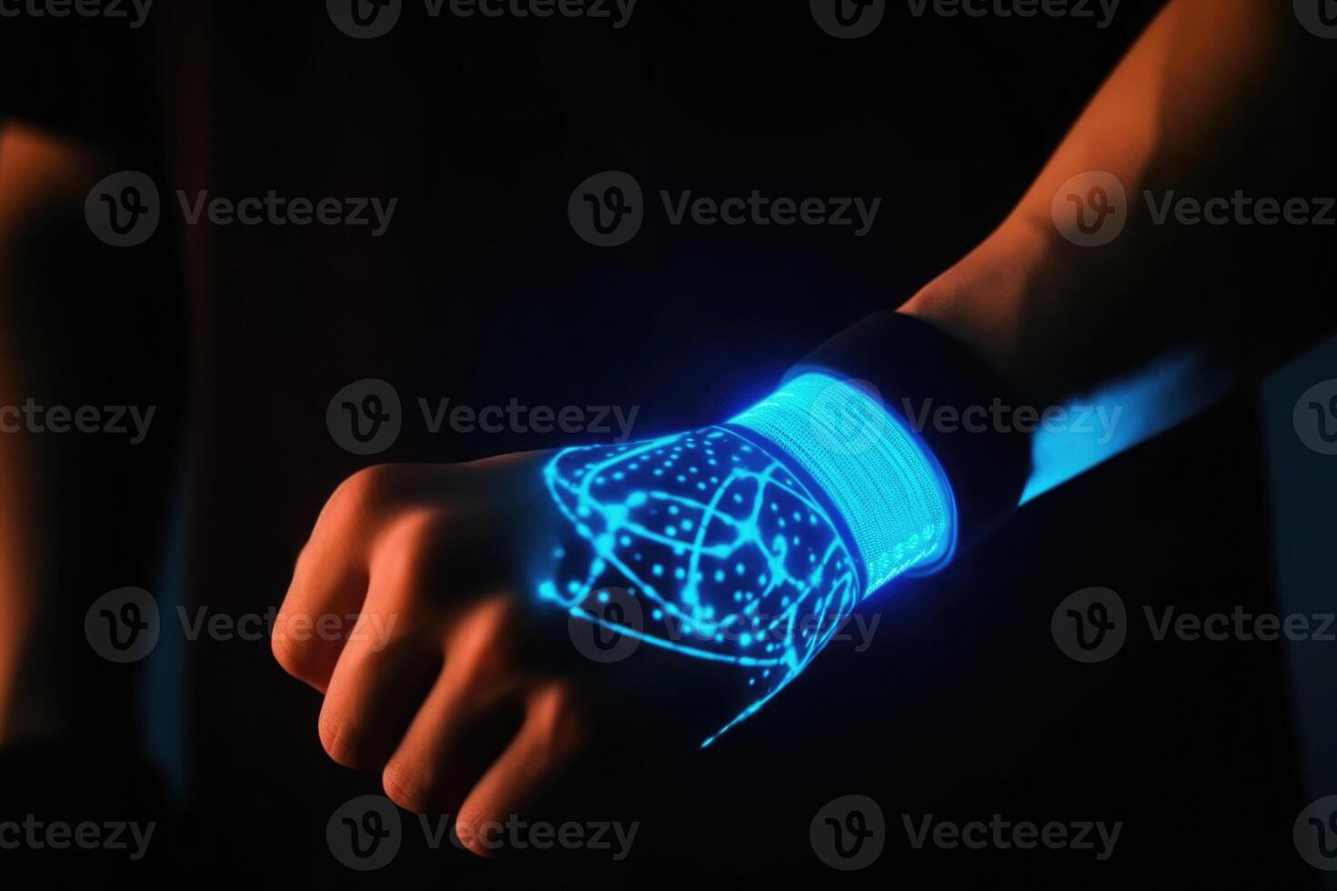 Futuristic smart watch on human hand. Generqative AI photo