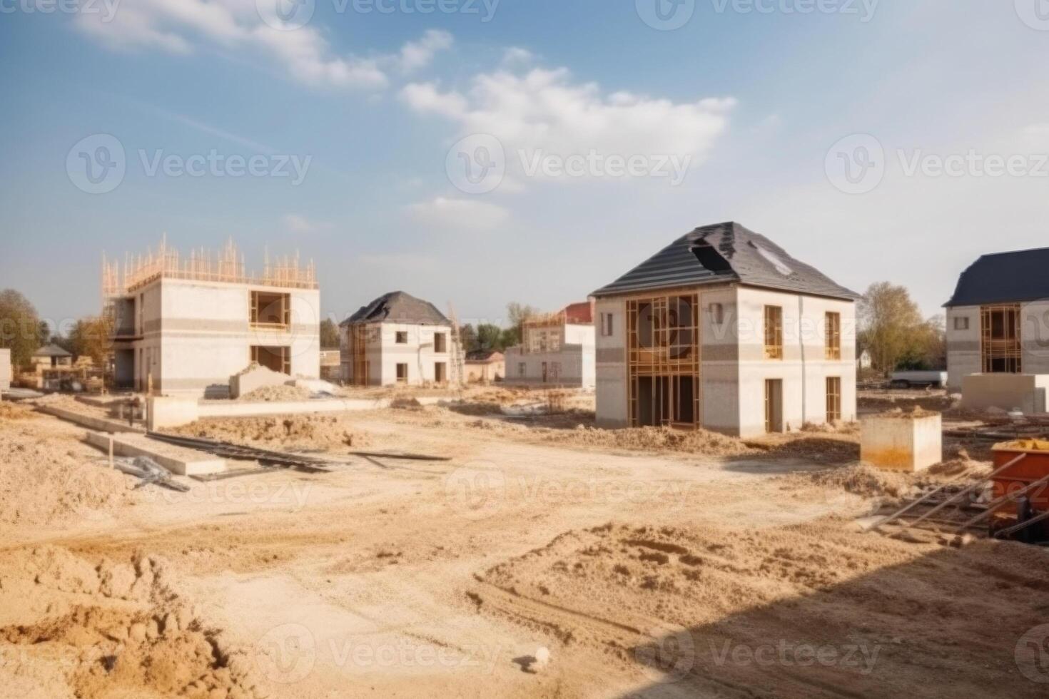 Construction site with private family house under construction. photo