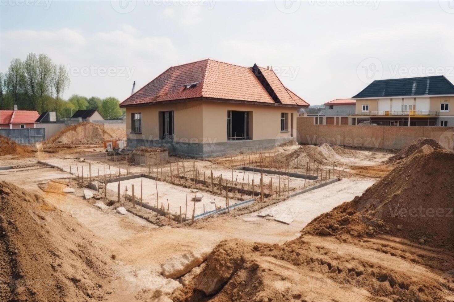 Construction site with private family house under construction. photo