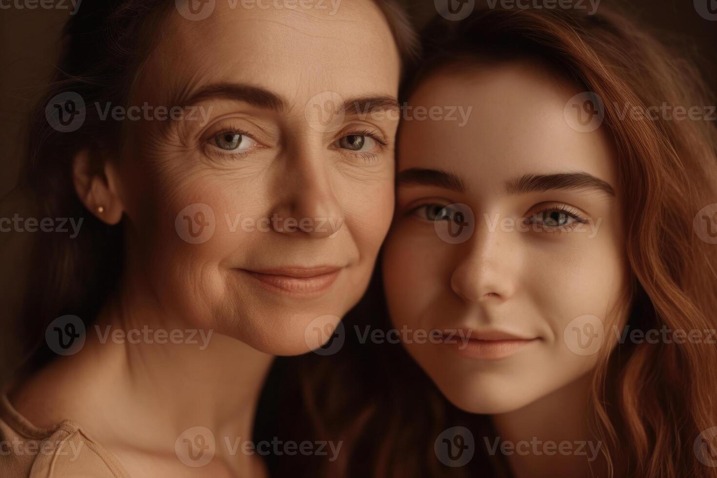 Mother and daughter portrait on pastel background. photo