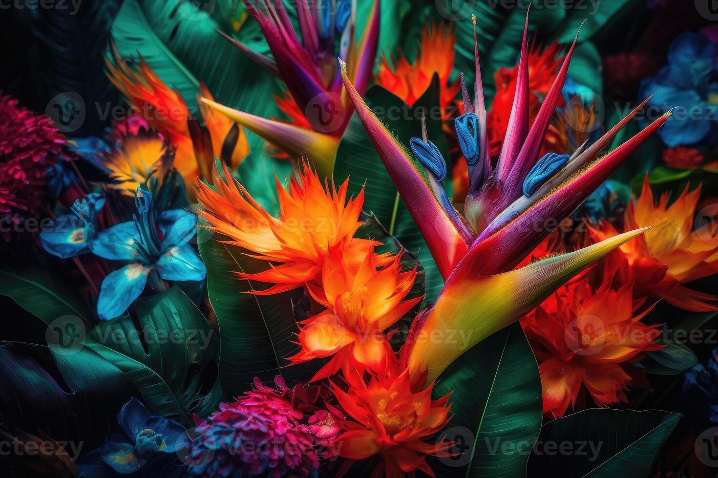 Abstract natural background. Exotic tropical plants pattern. photo