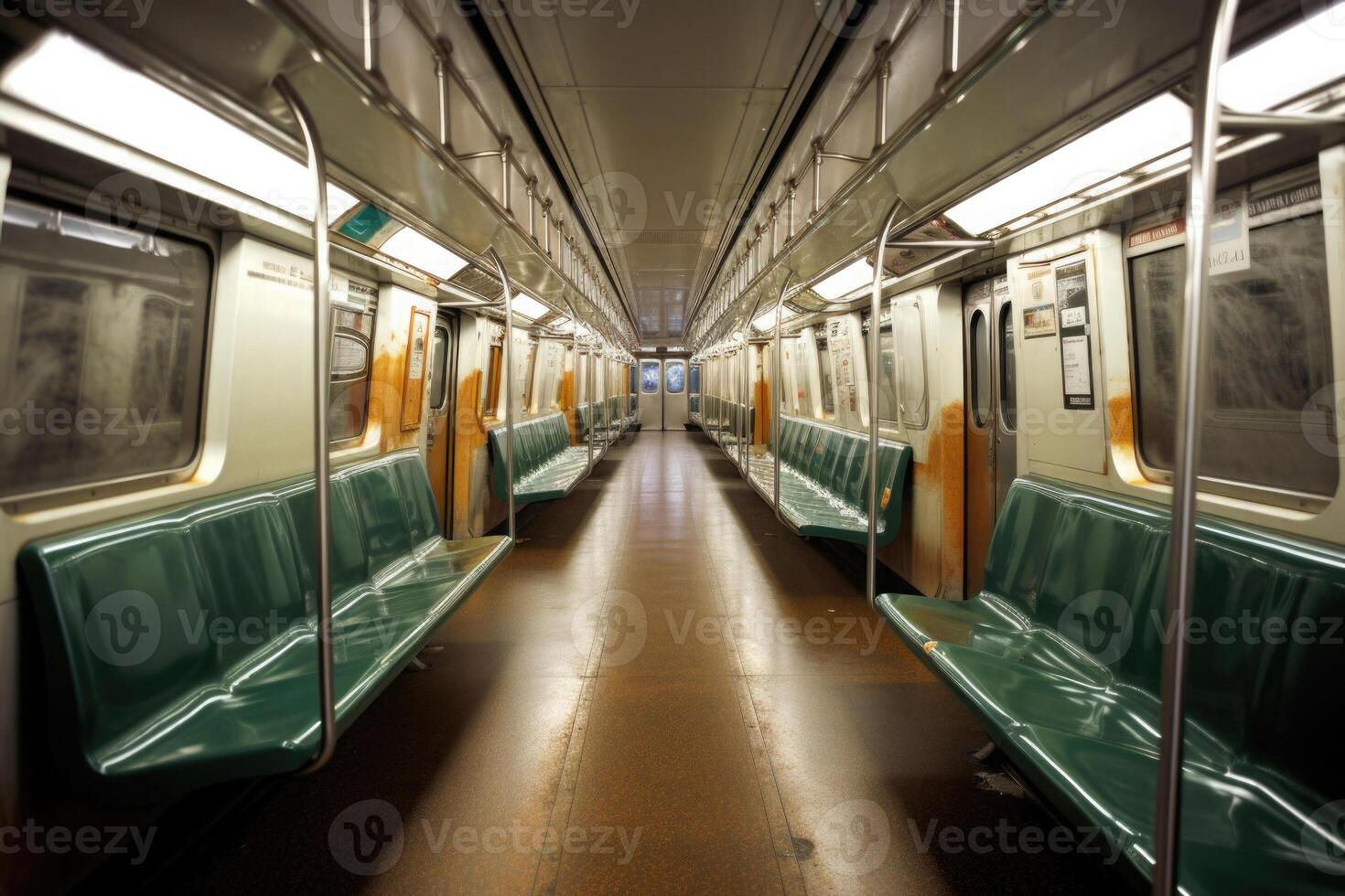 Interior of empty subway train wagon. Public transport. photo