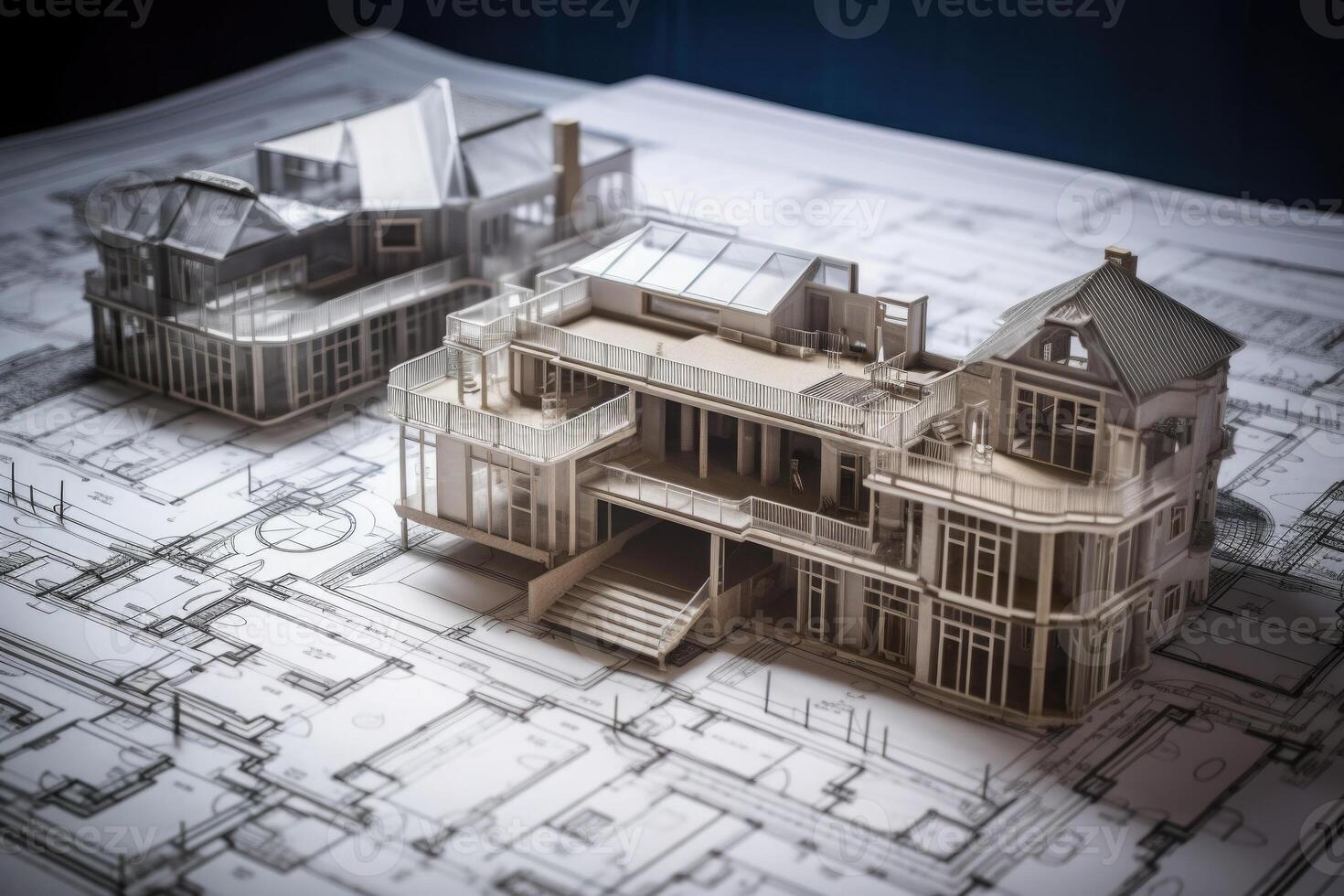 Architectural plan on white paper. Technical project of living room. Drawing  for construction. Created with Generative AI 21982127 Stock Photo at  Vecteezy