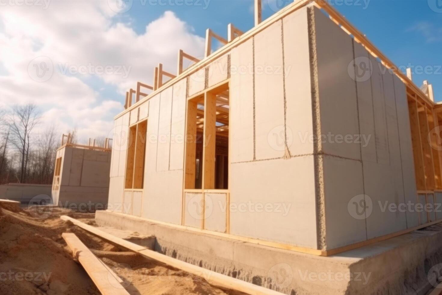 Construction site with private family house under construction. photo