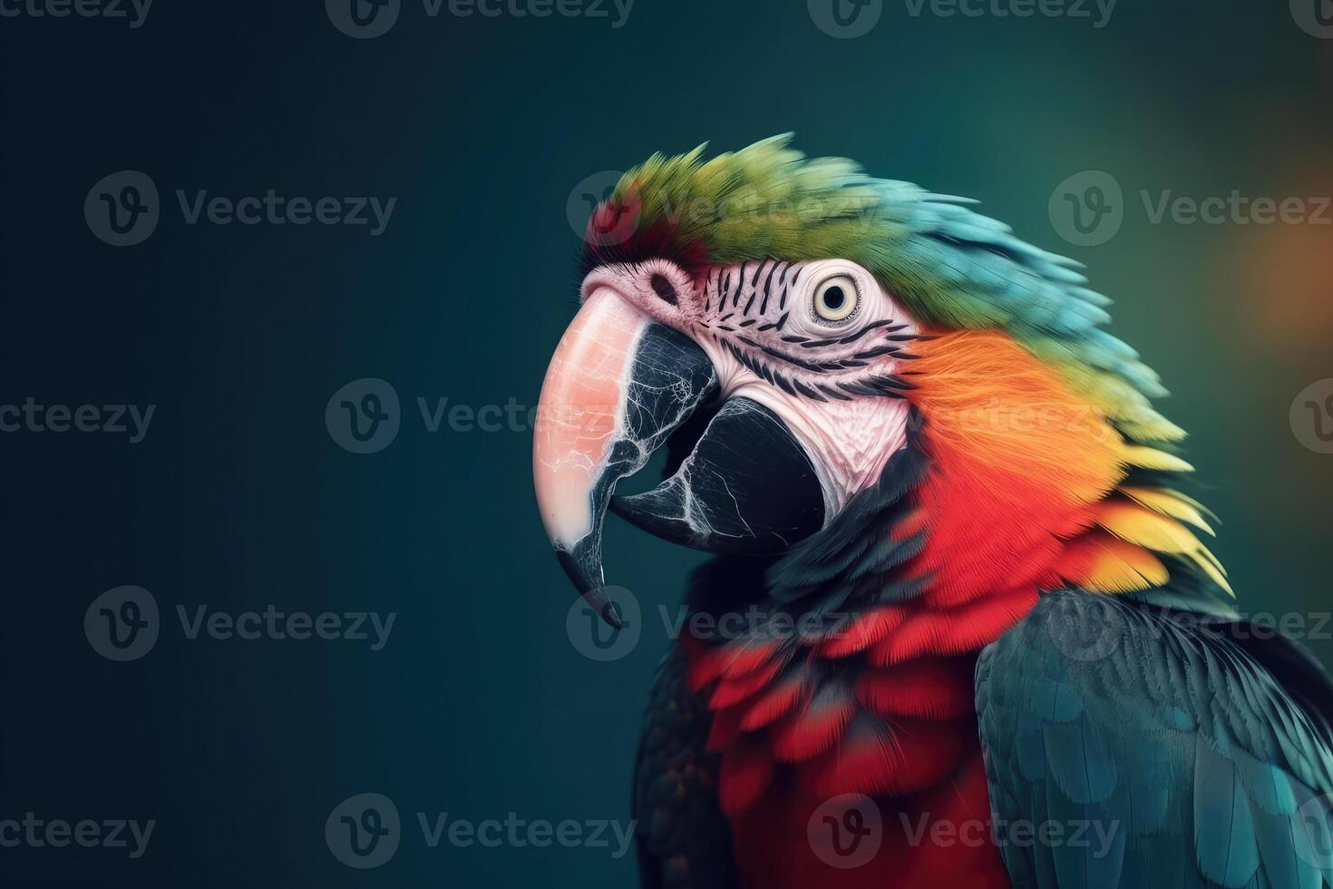 Tropical wallpaper banner with exotic parrot on vivid background. photo