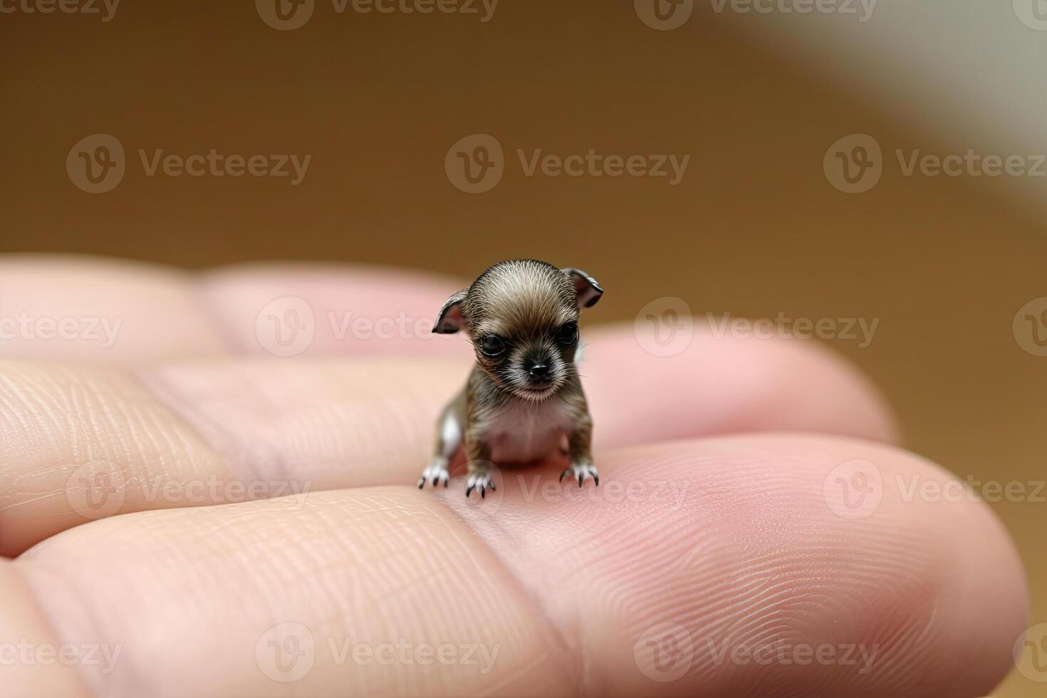 Small dog sitting on owner palm. photo