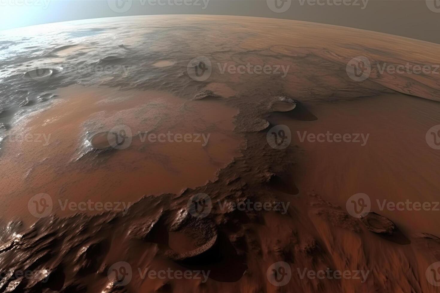 Red planet landscape with water in soil. Mars colonization. photo