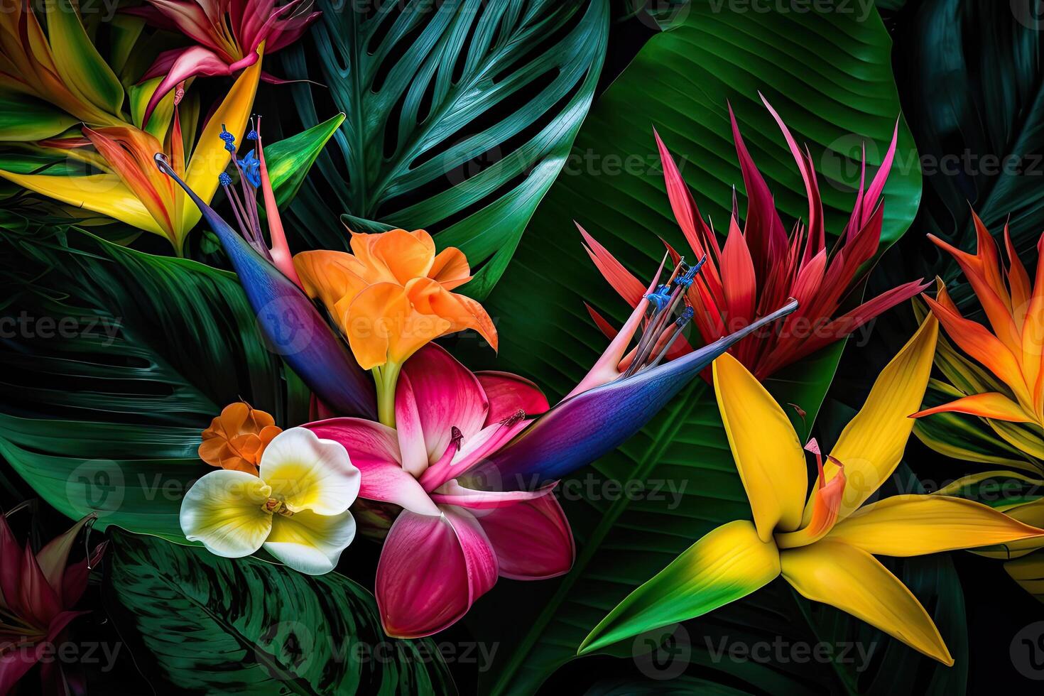 Abstract natural background. Exotic tropical plants pattern. photo