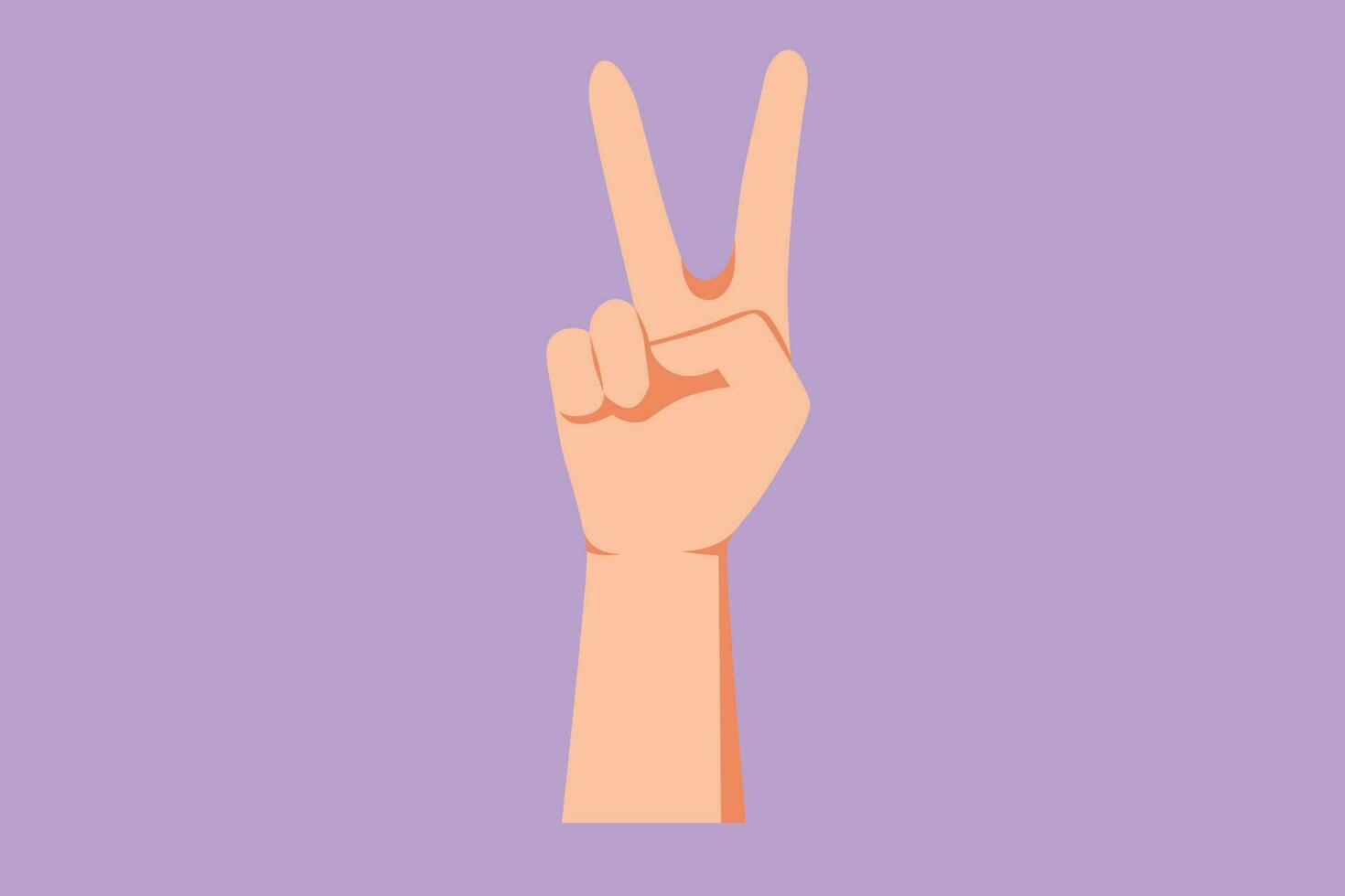 Character flat drawing hand gesture symbol of peace. Number two hand count. Learn to count numbers. Concept of education for children. Nonverbal signs and counting. Cartoon design vector illustration